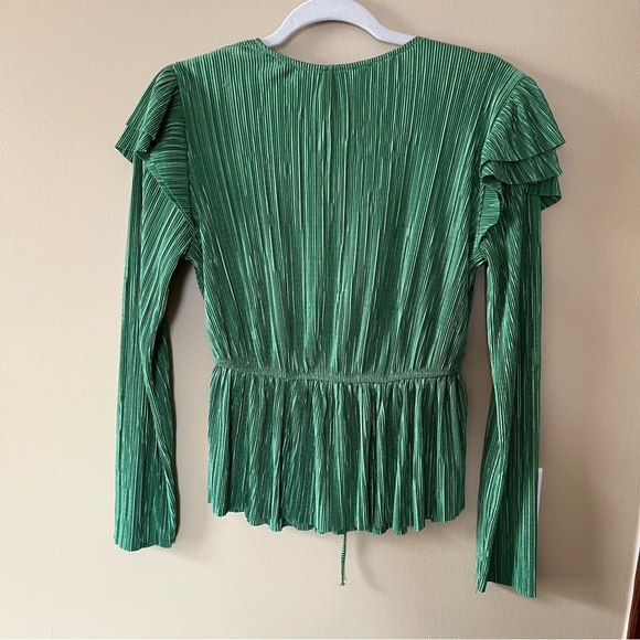 Zara Bright Green Ruffle Sleeve Ribbed Blouse - Picture 4 of 5